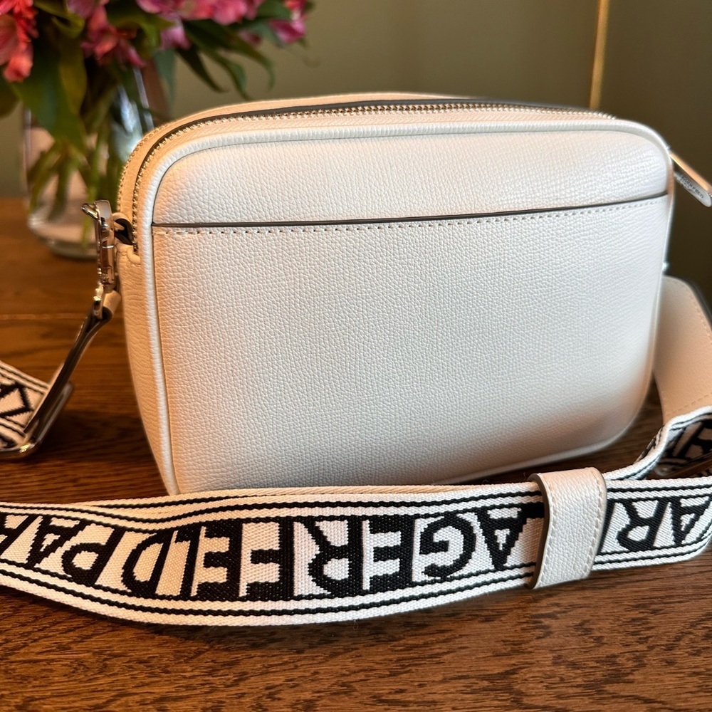 NWT！NEW! Karl Lagerfeld Maybelle Camera Double zip Crossbody Women Bag -White - Picture 7 of 8